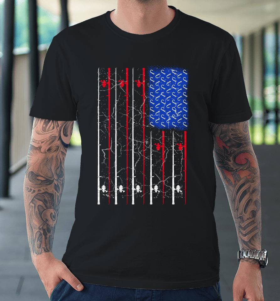 American Us Flag Fishing Rod Shirt Fisherman Top For Him Premium T-Shirt