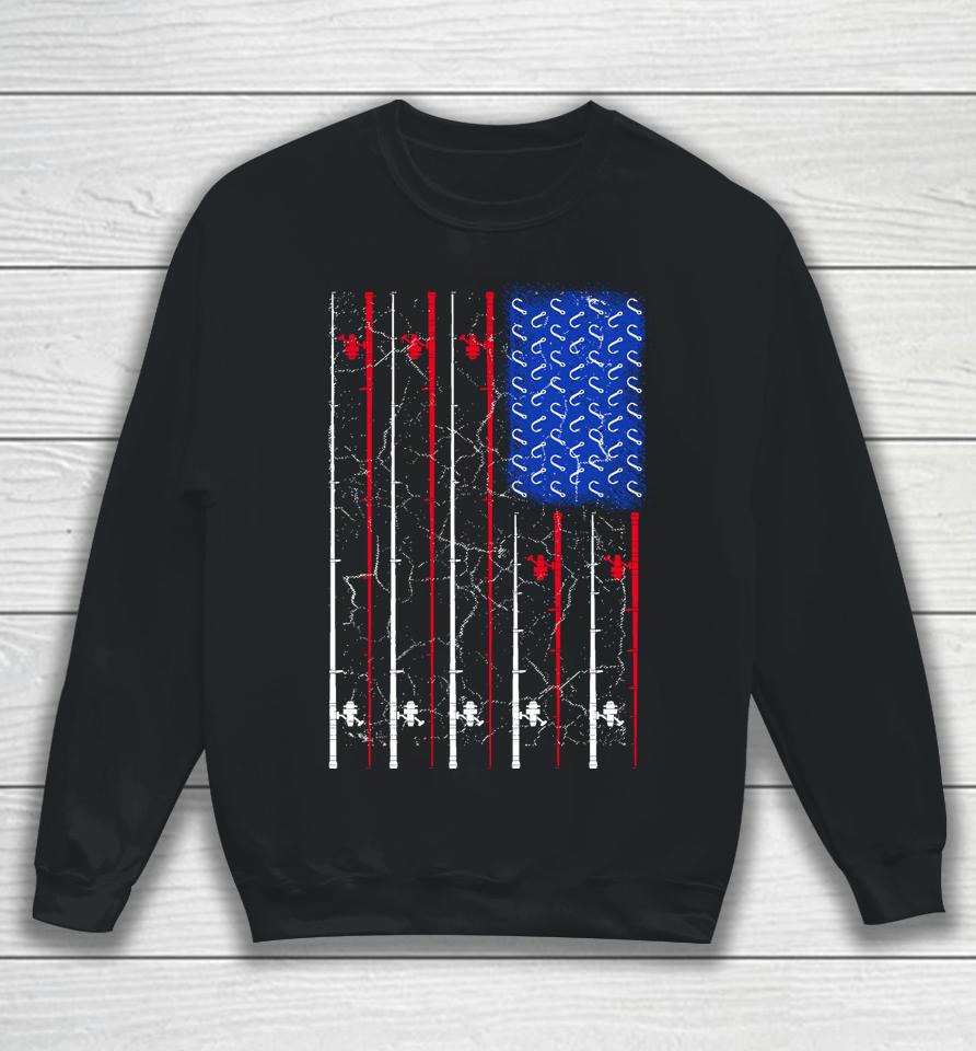 American Us Flag Fishing Rod Shirt Fisherman Top For Him Sweatshirt