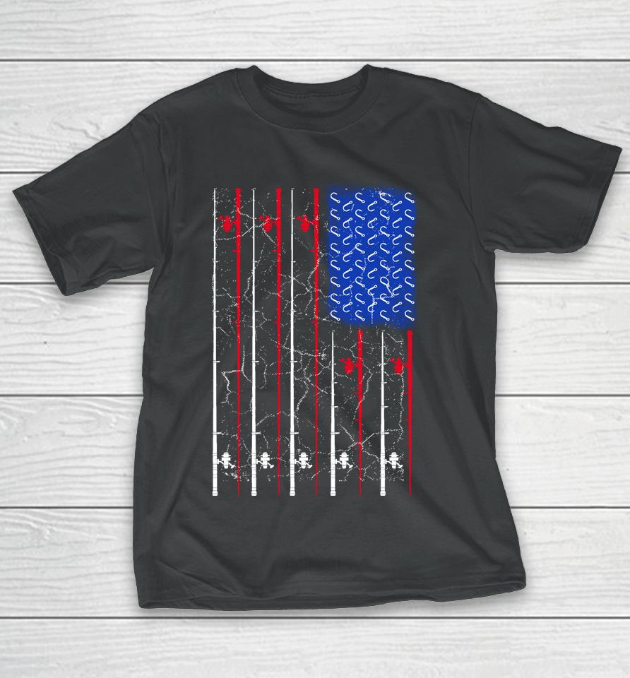 American Us Flag Fishing Rod Shirt Fisherman Top For Him T-Shirt