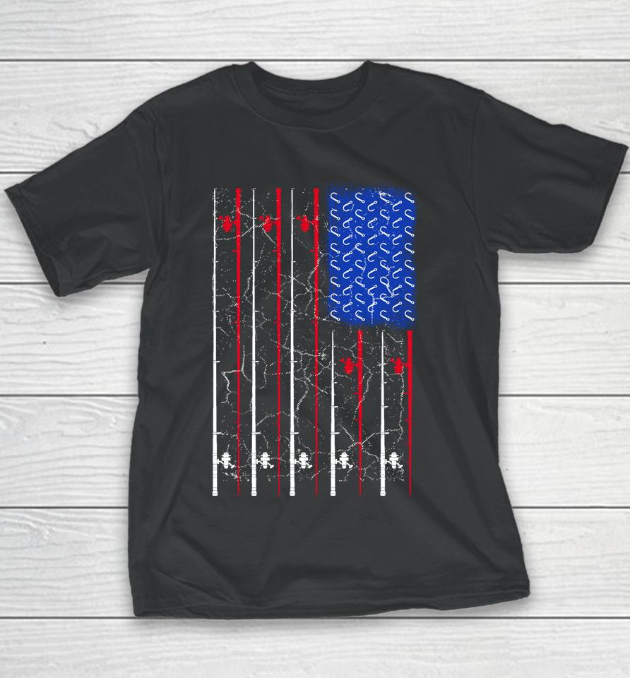 American Us Flag Fishing Rod Shirt Fisherman Top For Him Youth T-Shirt