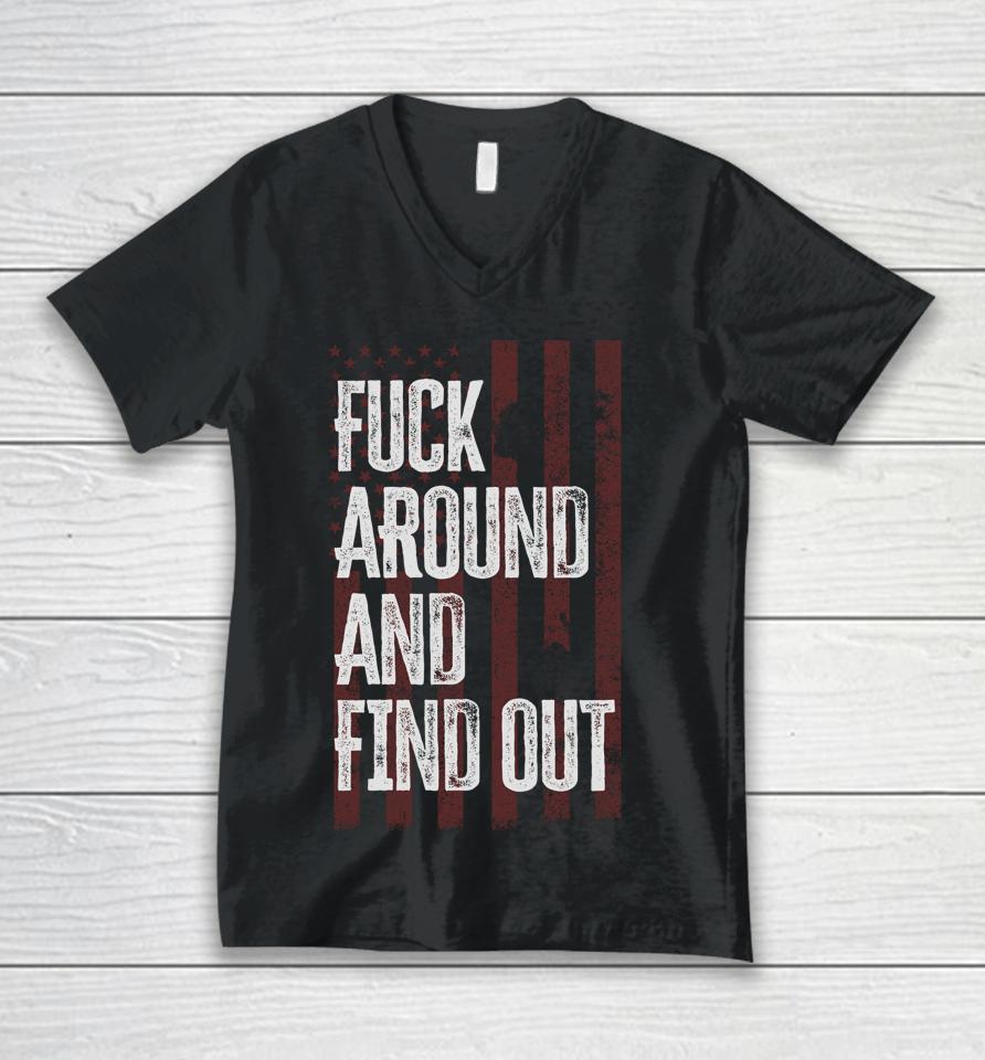 American Usa Flag Fuck Around And Find Out Unisex V-Neck T-Shirt