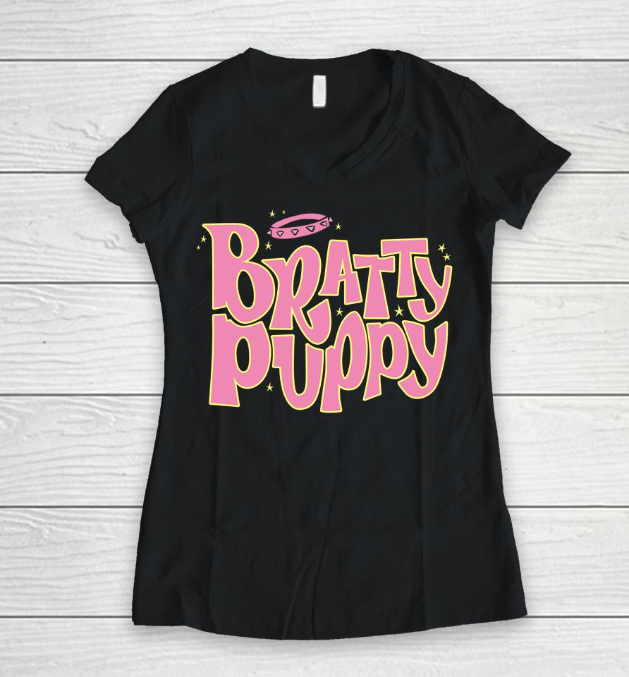 Amp Of Watts The Safeword Bratty Puppy Women V-Neck T-Shirt