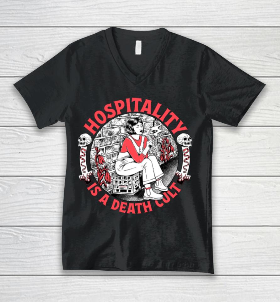 Amyjeanart Store Hospitality Is A Death Cult Unisex V-Neck T-Shirt