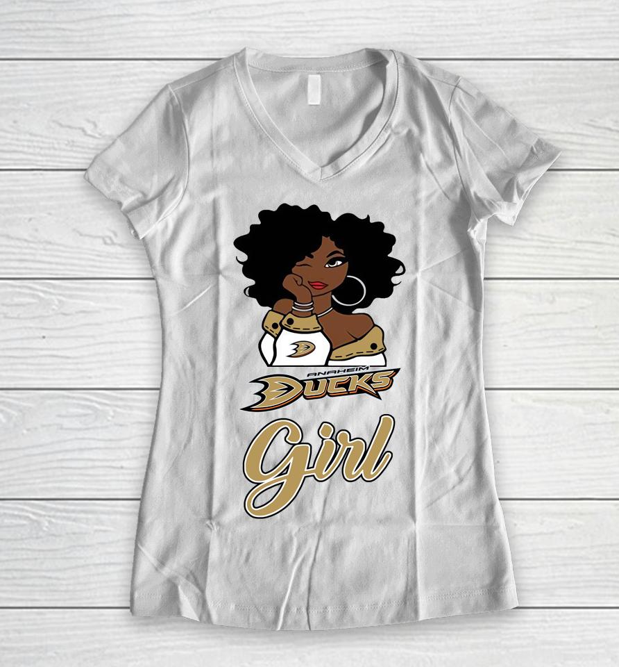 Anaheim Ducks Girl Nhl Women V-Neck T-Shirt