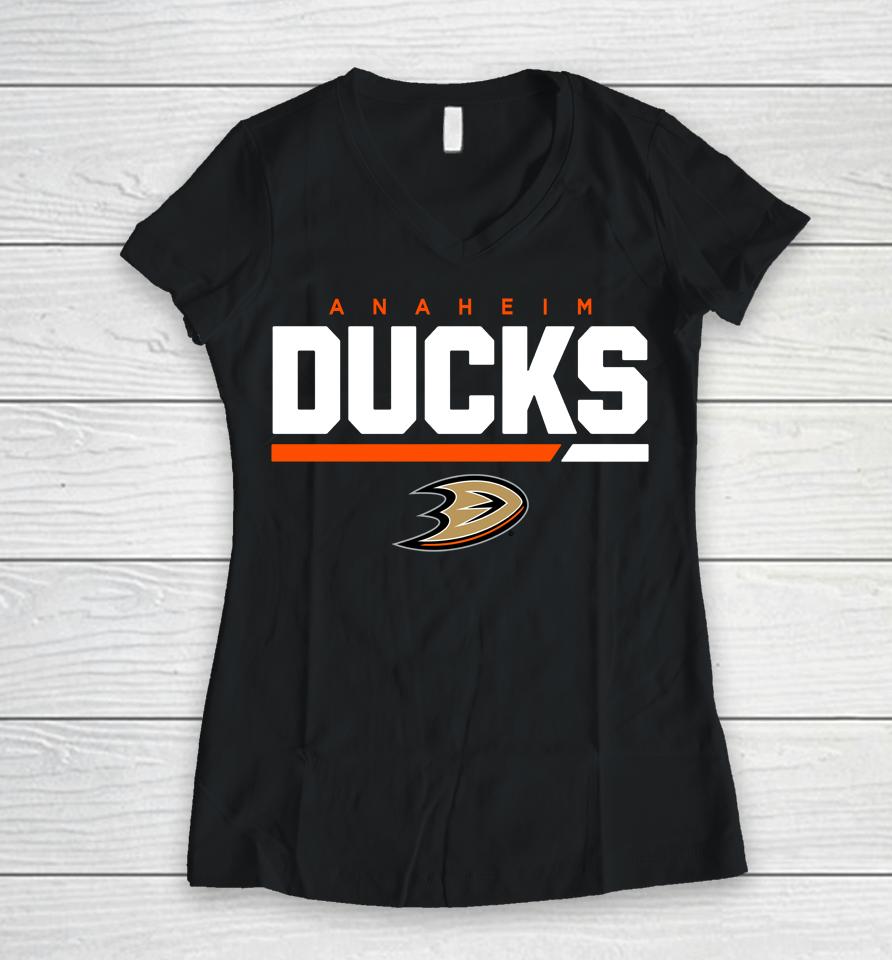 Anaheim Ducks Levelwear Black Logo Richmond Women V-Neck T-Shirt
