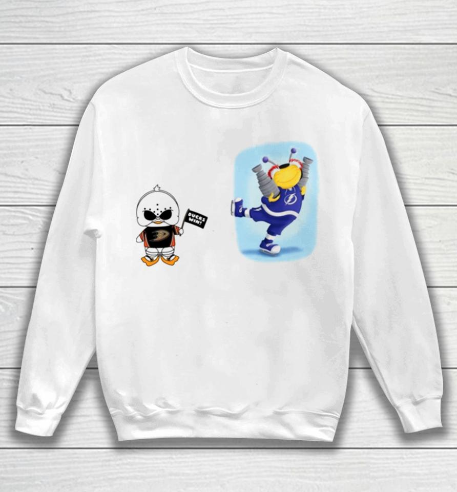 Anaheim Ducks Vs Tampa Bay Lightning Nhl 2024 Mascot Cartoon Hockey Sweatshirt