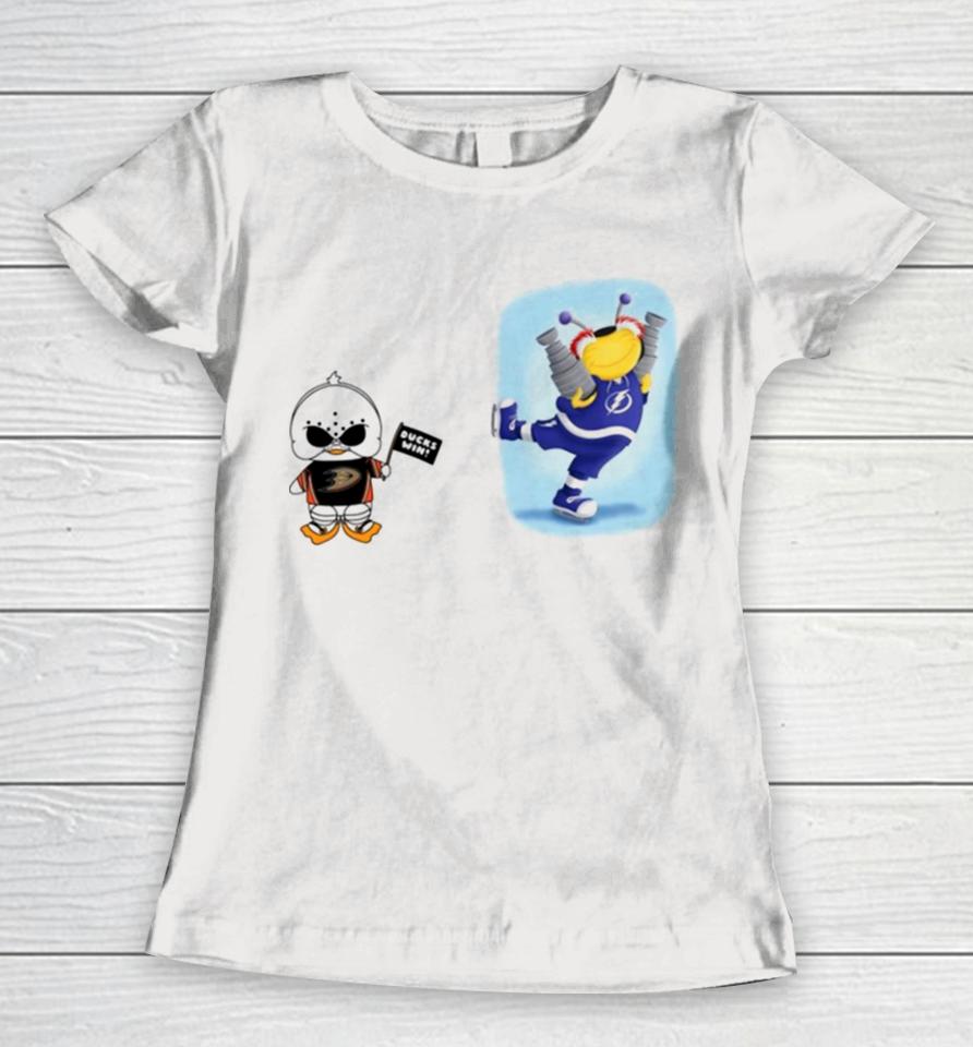 Anaheim Ducks Vs Tampa Bay Lightning Nhl 2024 Mascot Cartoon Hockey Women T-Shirt