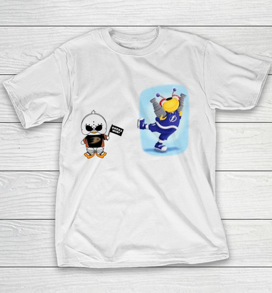 Anaheim Ducks Vs Tampa Bay Lightning Nhl 2024 Mascot Cartoon Hockey Youth T-Shirt