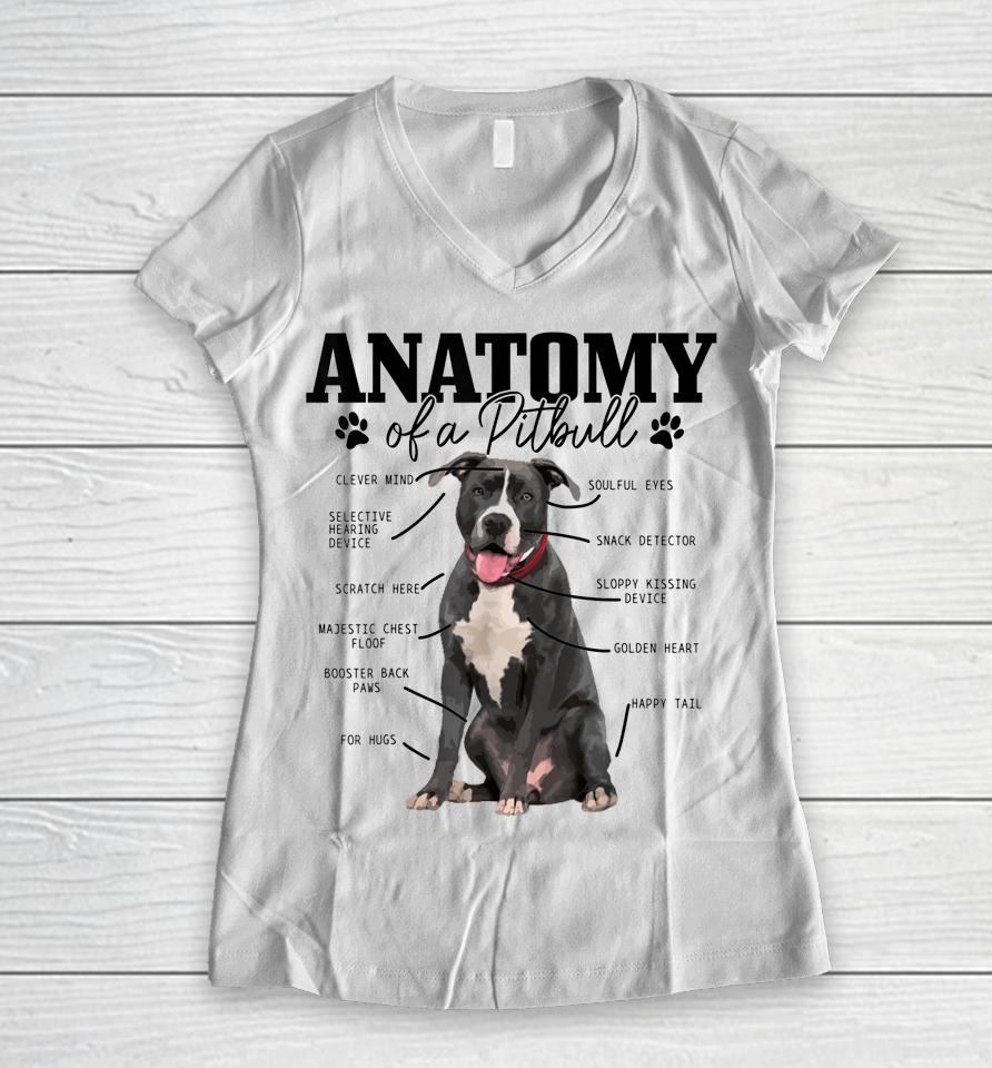 Anatomy Of A Pitbull Dog Funny Women V-Neck T-Shirt