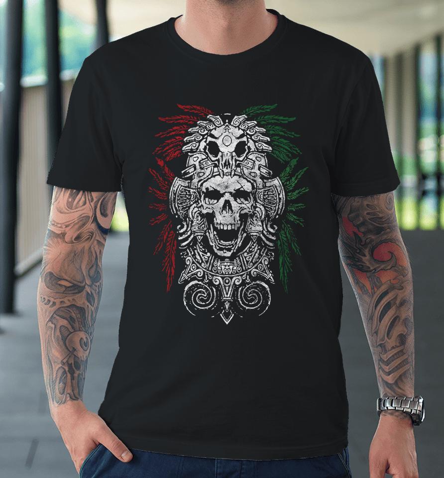 Ancient Aztec King Mexican Skull Mayas Mask Calavera Azteca Premium T-Shirt