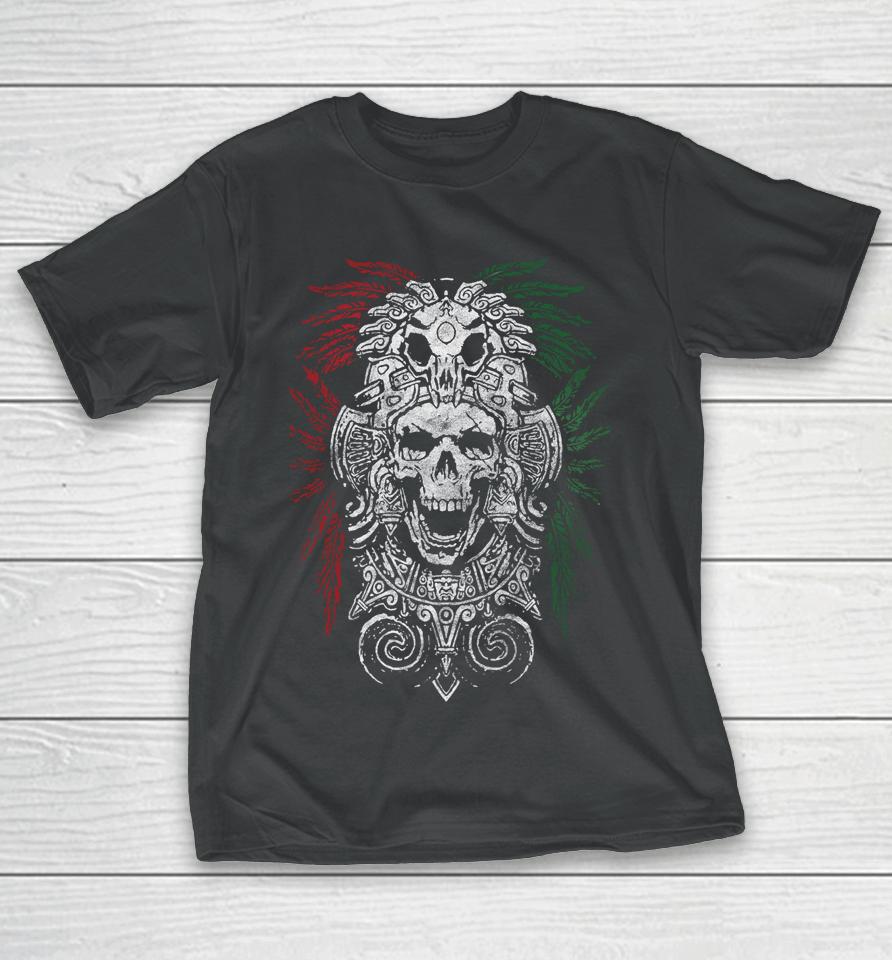 Ancient Aztec King Mexican Skull Mayas Mask Calavera Azteca T-Shirt