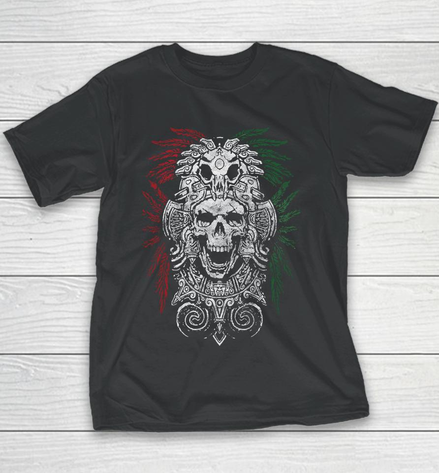 Ancient Aztec King Mexican Skull Mayas Mask Calavera Azteca Youth T-Shirt