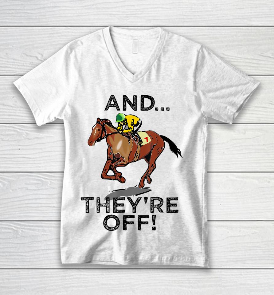 And They're Off Horse Racing Unisex V-Neck T-Shirt
