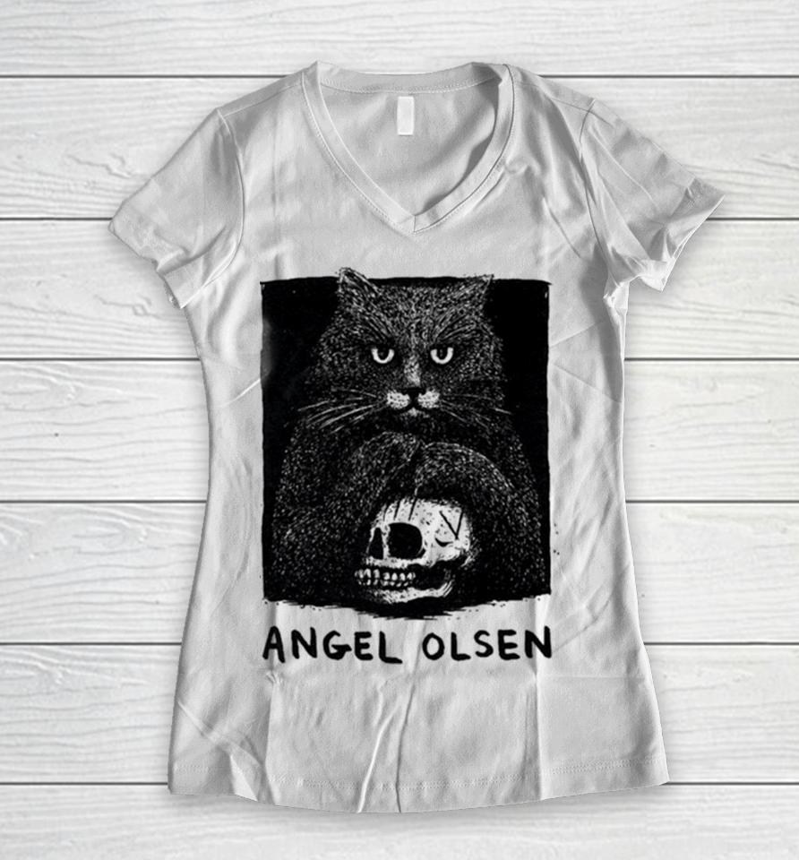 Angel Olsen Cat And Skull Women V-Neck T-Shirt
