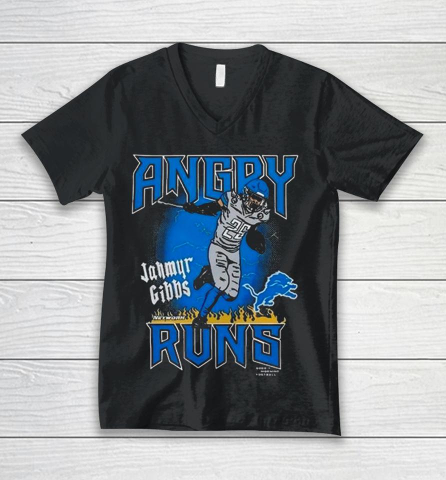 Angry Runs Detroit Lions Jahmyr Gibbs Good Morning Football Unisex V-Neck T-Shirt