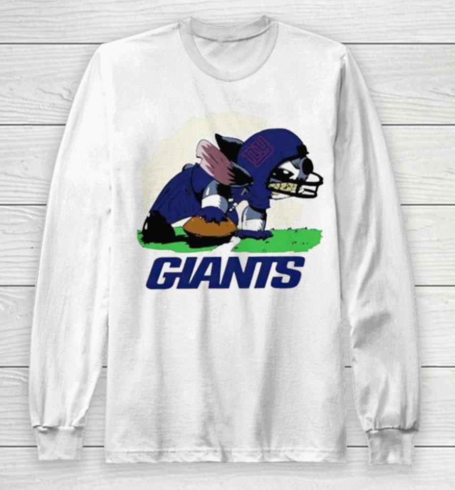 Angry Stitch Character Player New York Giants Football Logo Long Sleeve T-Shirt