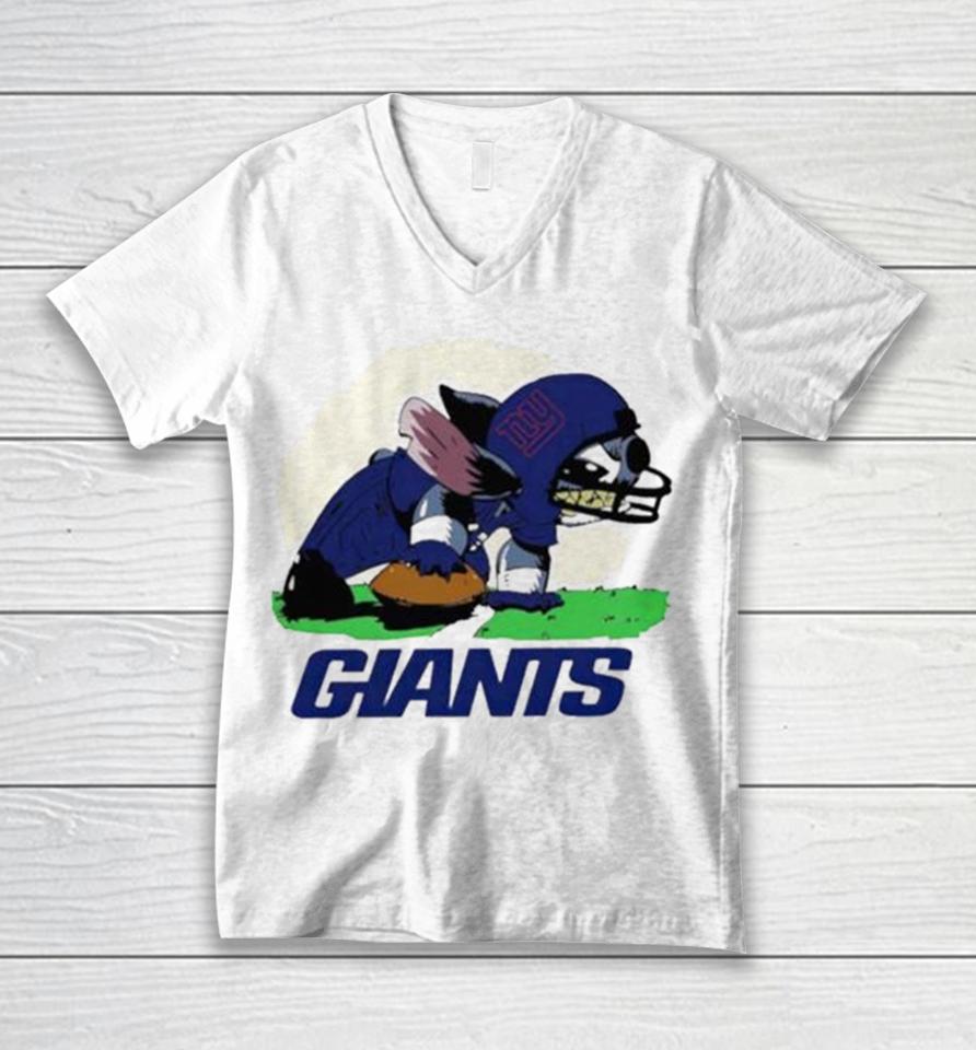 Angry Stitch Character Player New York Giants Football Logo Unisex V-Neck T-Shirt