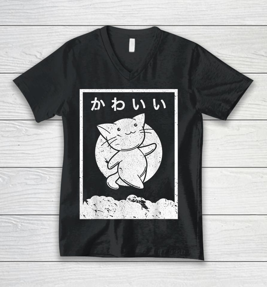 Anime Kawaii Cat Retro Unisex V-Neck T-Shirt