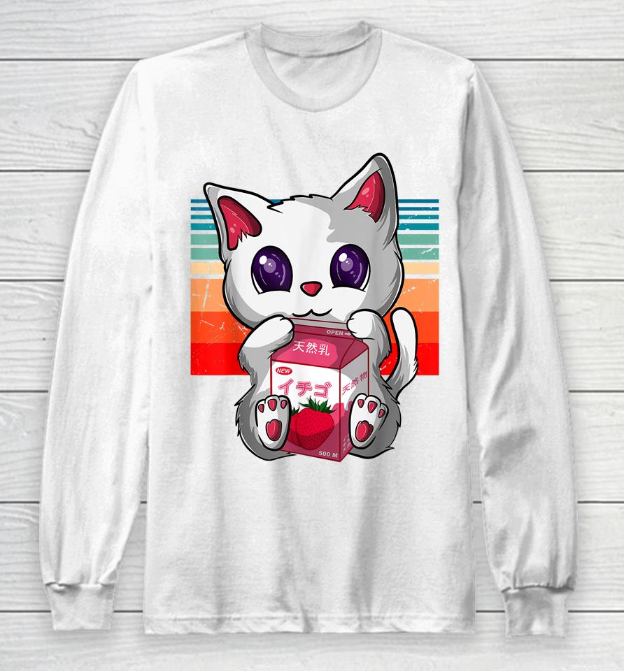 Anime Kawaii Cat Strawberry Milk Neko Strawberry Milk Cat Long Sleeve T-Shirt