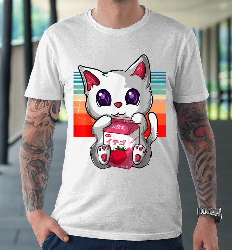 Anime Kawaii Cat Strawberry Milk Neko Strawberry Milk Cat Premium T-Shirt