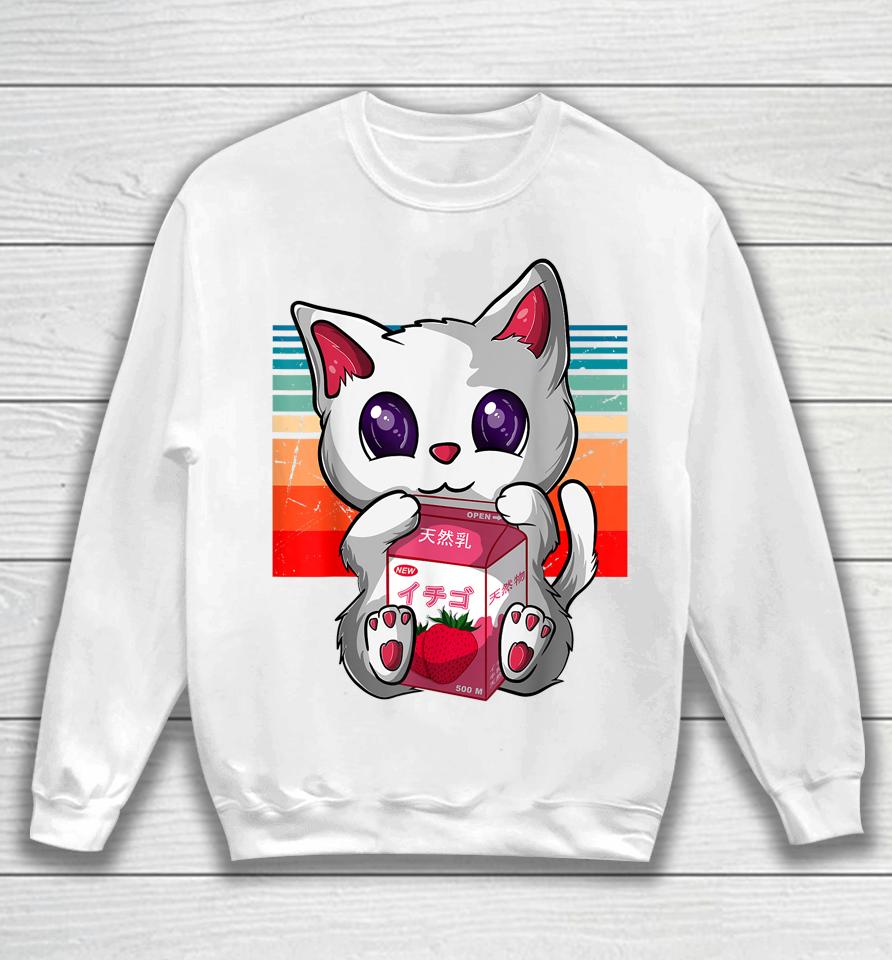 Anime Kawaii Cat Strawberry Milk Neko Strawberry Milk Cat Sweatshirt