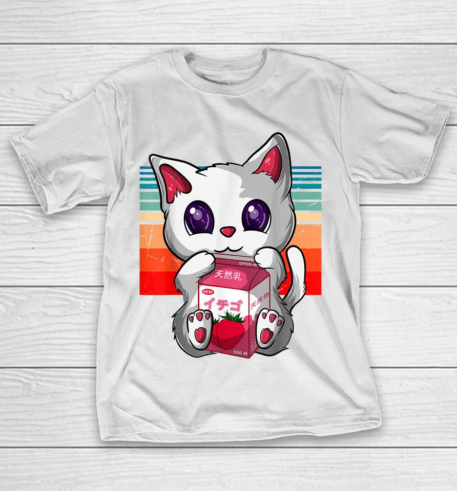 Anime Kawaii Cat Strawberry Milk Neko Strawberry Milk Cat T-Shirt