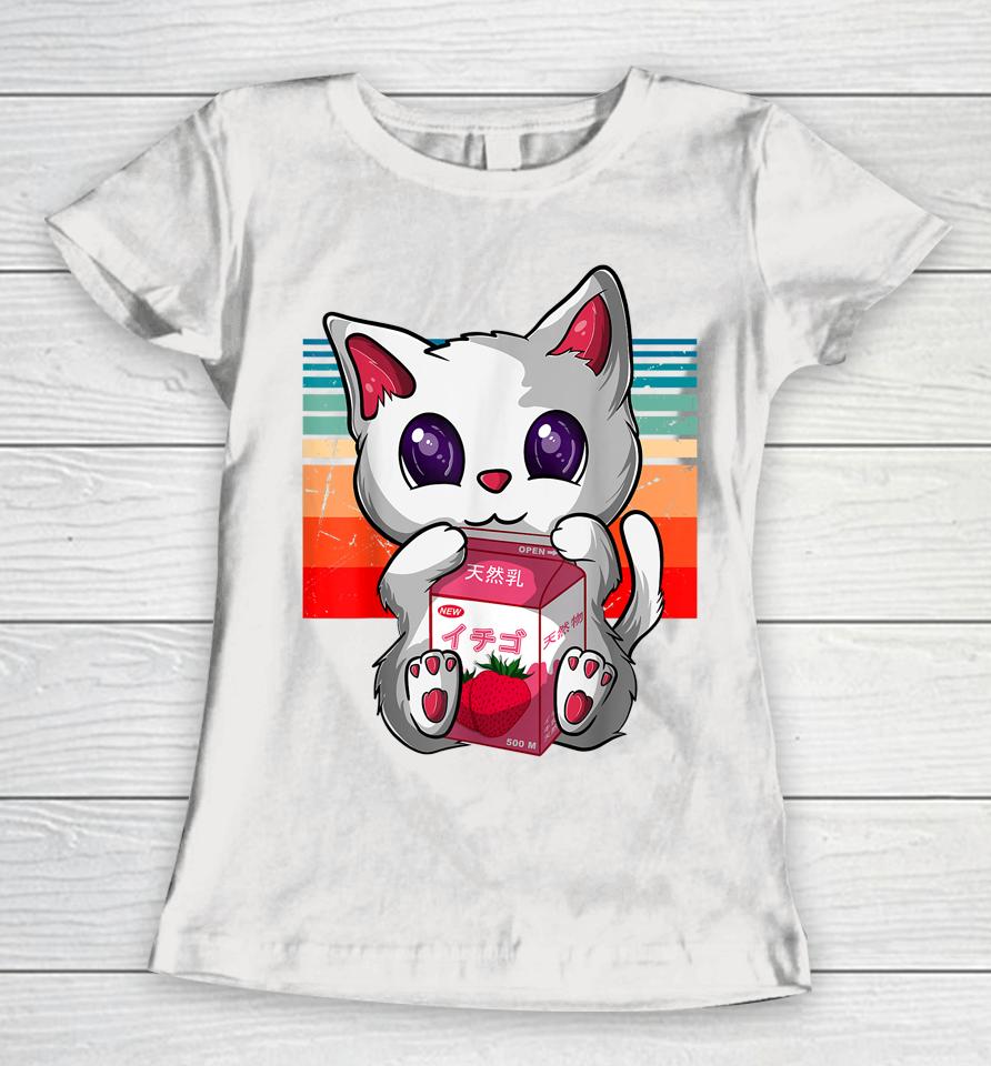 Anime Kawaii Cat Strawberry Milk Neko Strawberry Milk Cat Women T-Shirt