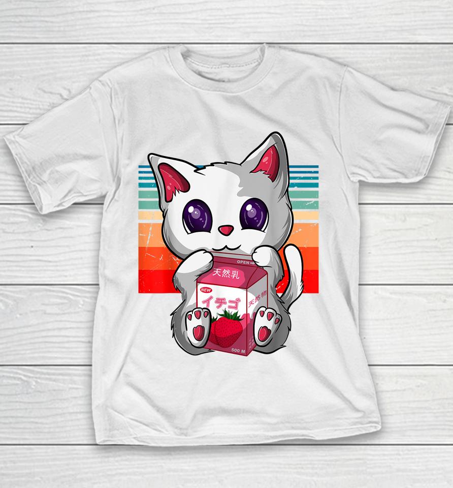 Anime Kawaii Cat Strawberry Milk Neko Strawberry Milk Cat Youth T-Shirt