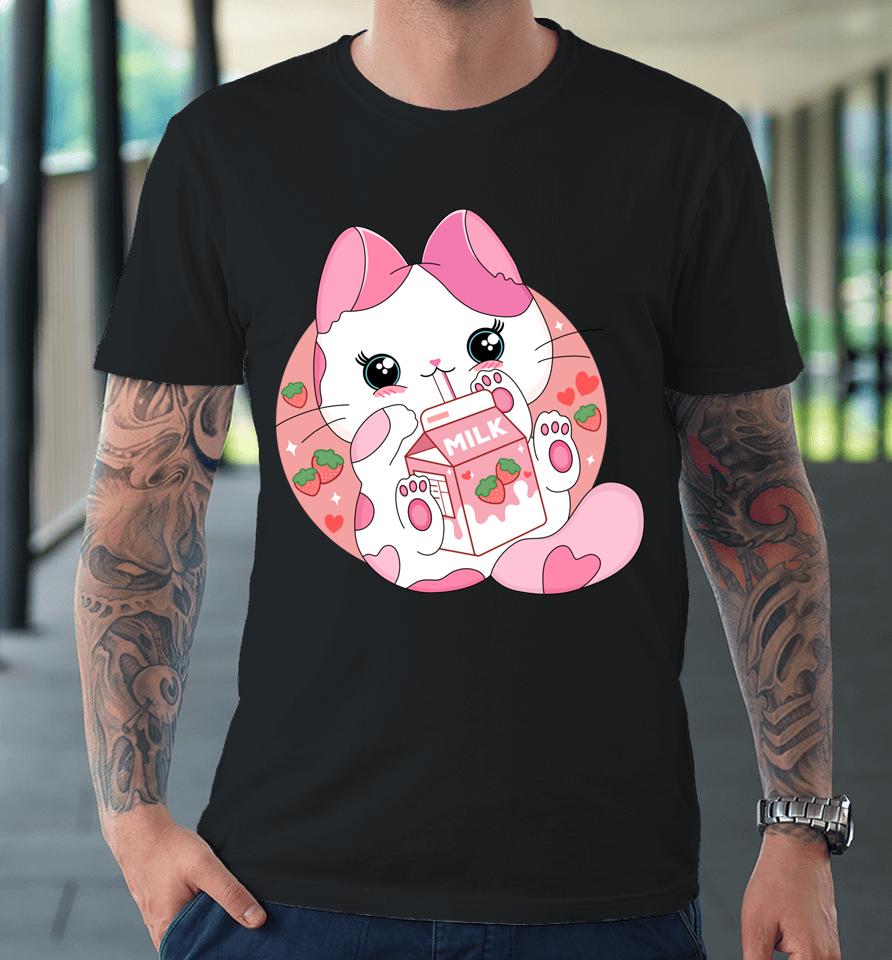 Anime Kawaii Cat Strawberry Milk Premium T-Shirt