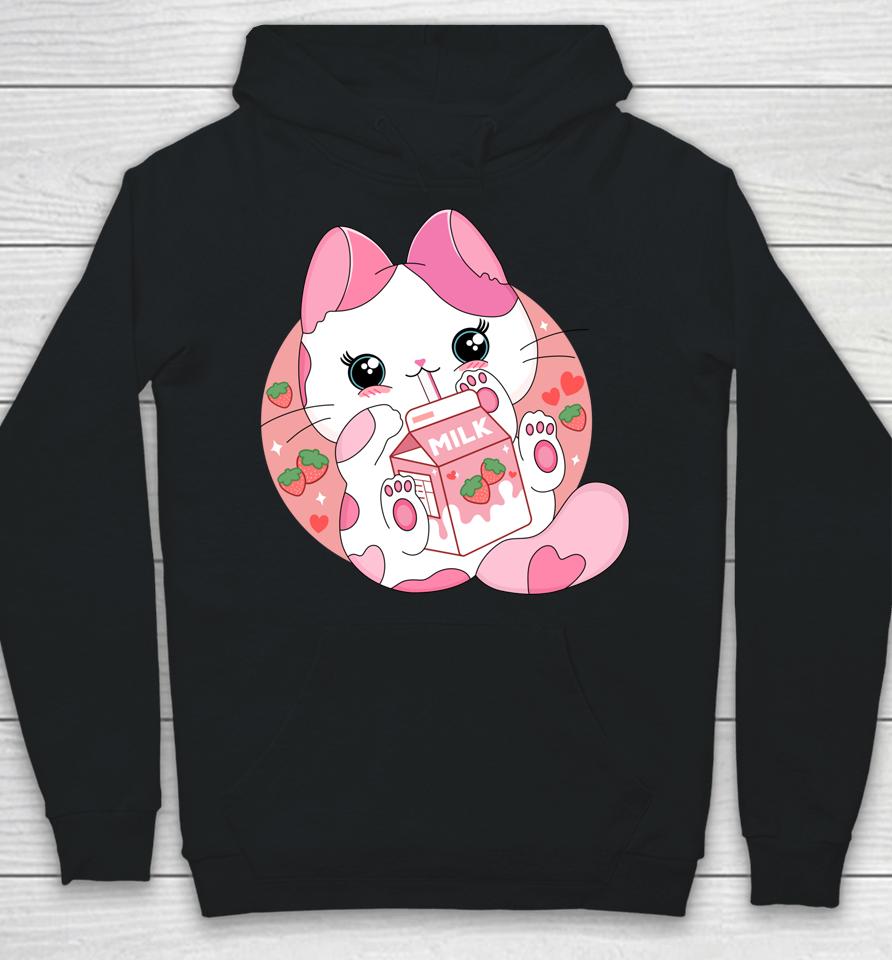 Anime Kawaii Cat Strawberry Milk Hoodie