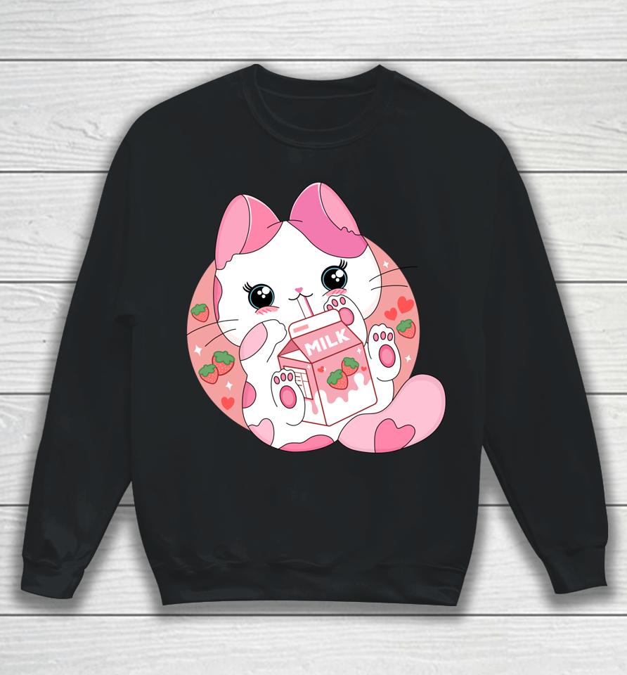 Anime Kawaii Cat Strawberry Milk Sweatshirt