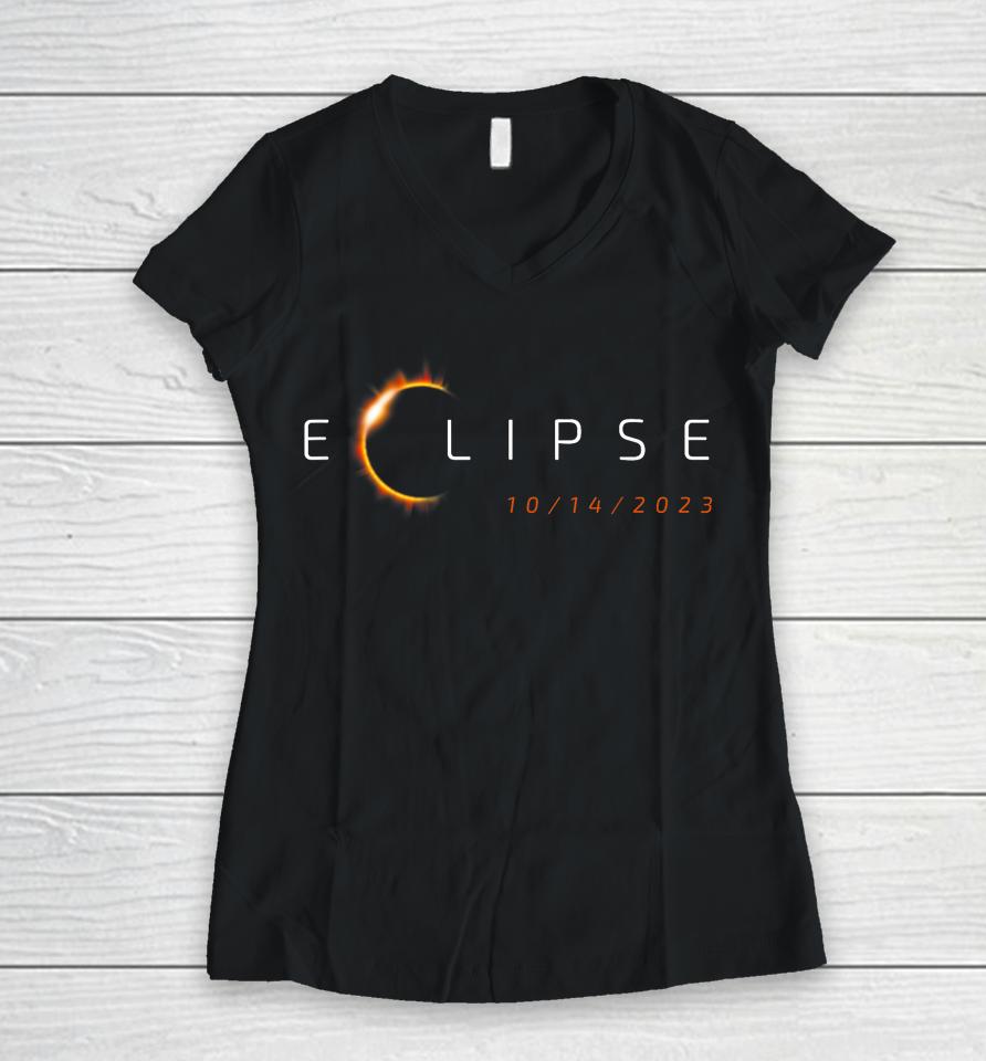 Annular Solar Eclipse October 2023 Physics Astronomy Eclipse Women V-Neck T-Shirt