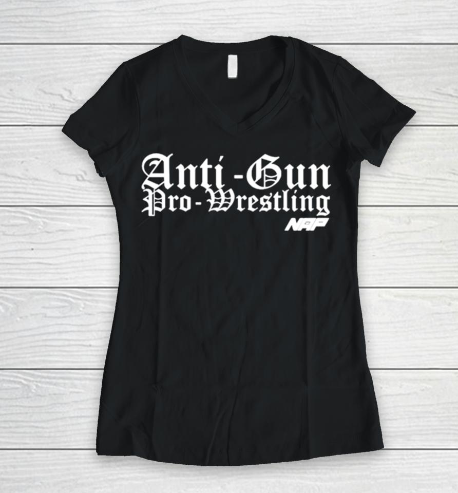 Anti Gun Pro Wrestling Women V-Neck T-Shirt