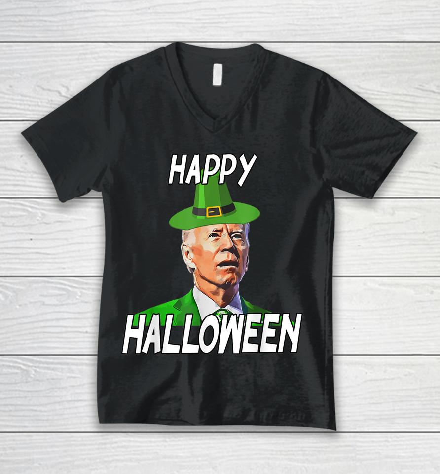 Anti Joe Biden St Patrick's Day Funny Happy Halloween Unisex V-Neck T-Shirt