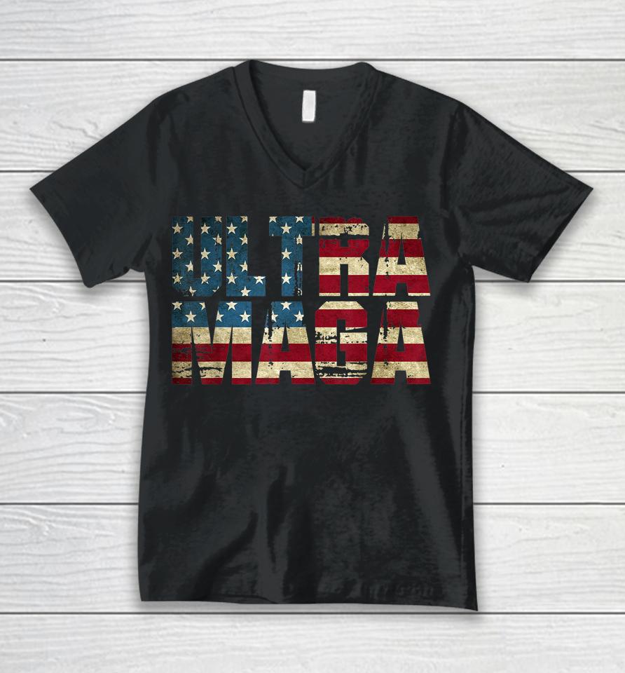 Anti Joe Biden Ultra Maga American Flag Unisex V-Neck T-Shirt