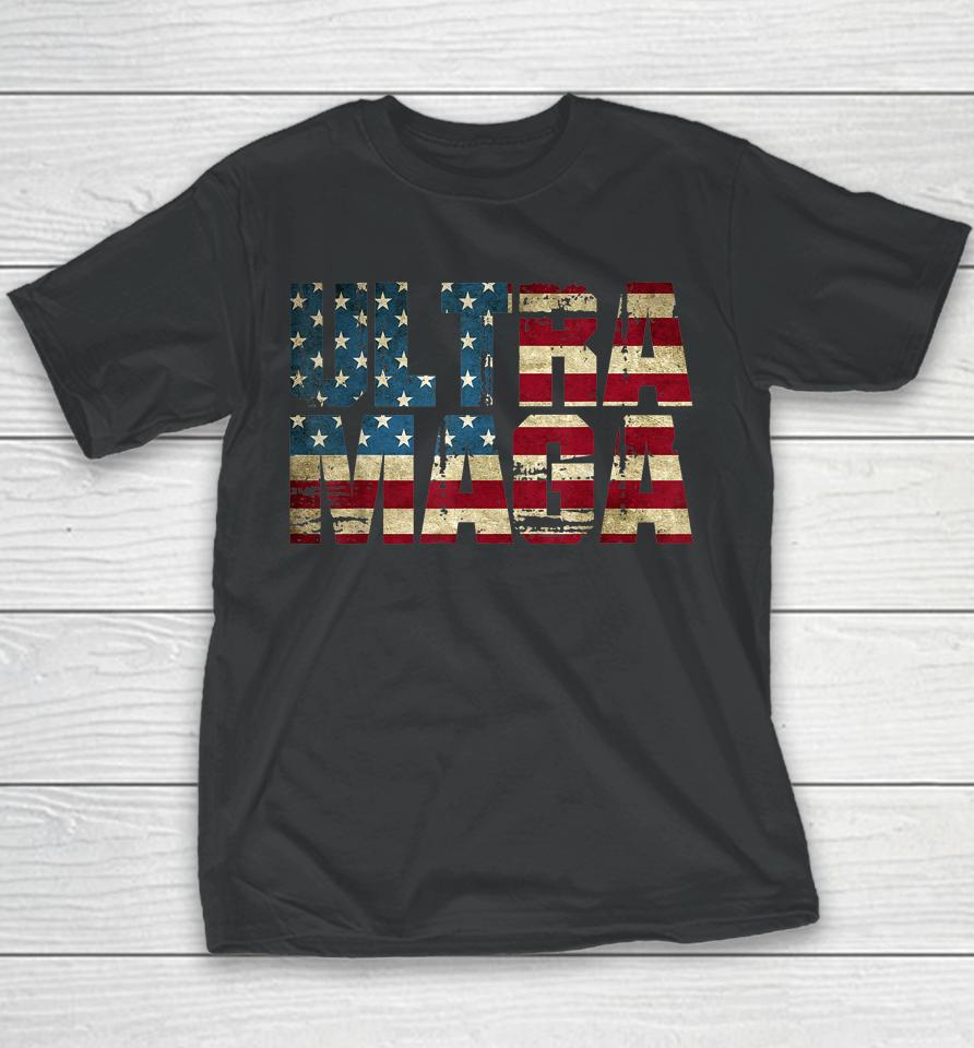 Anti Joe Biden Ultra Maga American Flag Youth T-Shirt