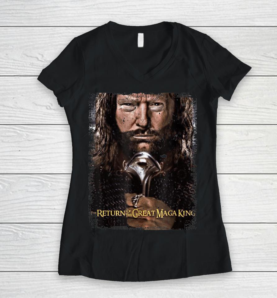 Anti Joe Biden Ultra Maga The Return Of The Great Maga King Women V-Neck T-Shirt