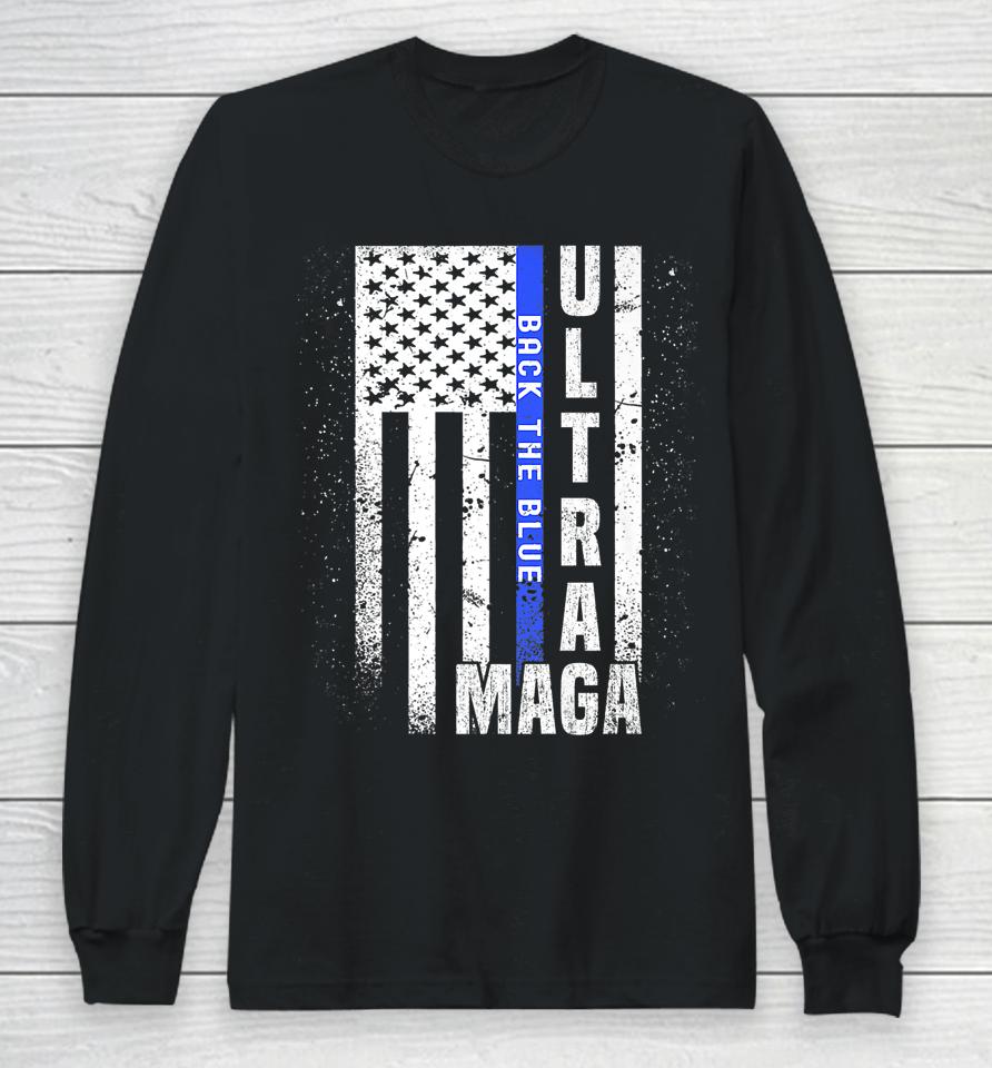 Anti Joe Biden Ultra Maga Trump Us Flag Long Sleeve T-Shirt