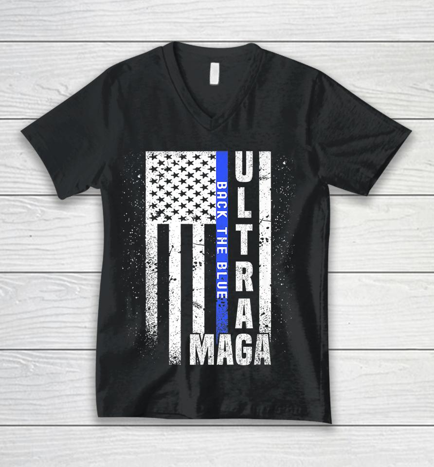 Anti Joe Biden Ultra Maga Trump Us Flag Unisex V-Neck T-Shirt