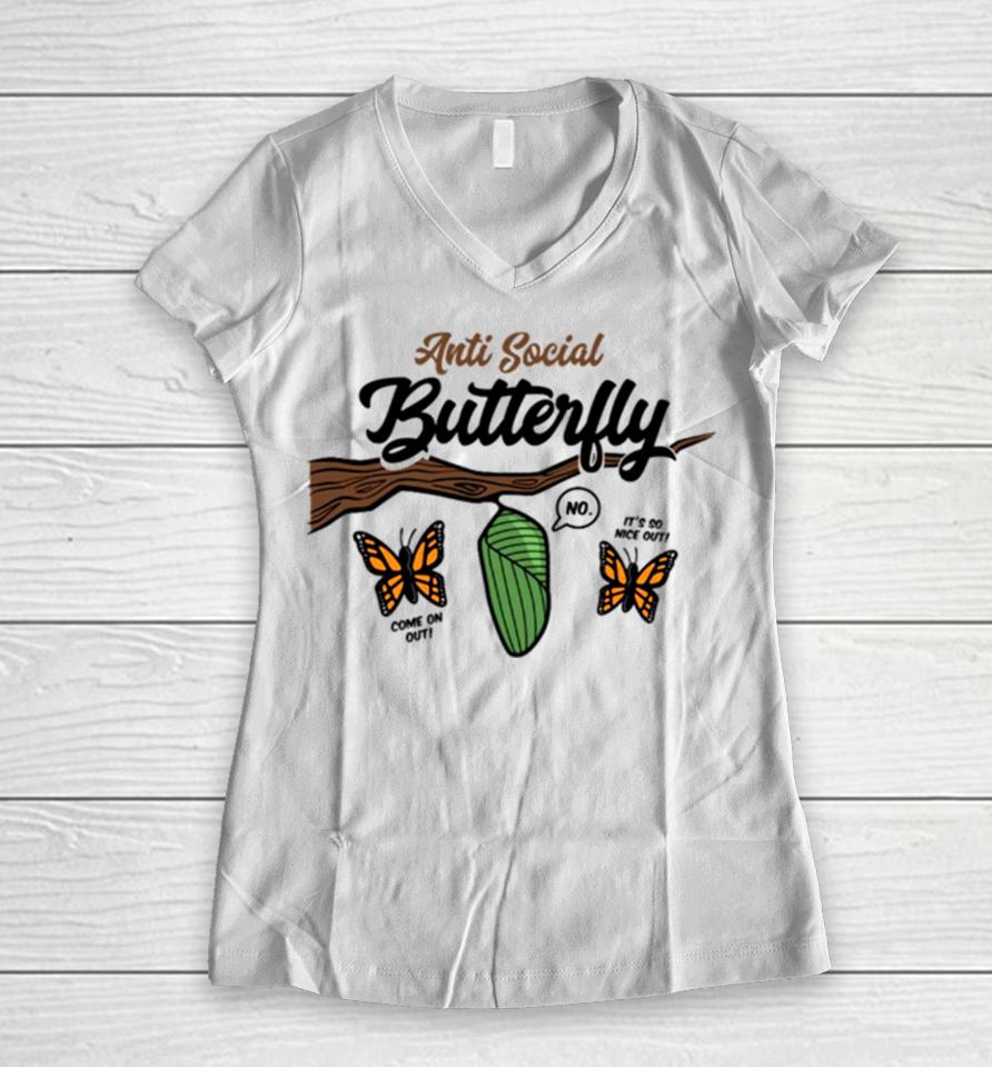 Anti Social Butterfly Women V-Neck T-Shirt