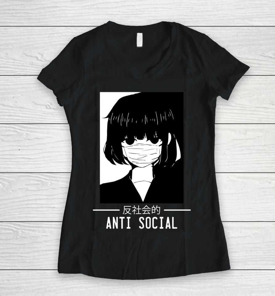 Anti Social Japanese Anime Women V-Neck T-Shirt
