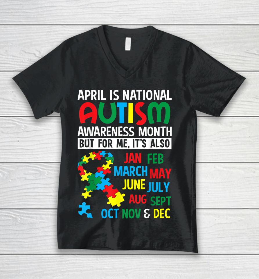 April Is National Autism Awareness Month Unisex V-Neck T-Shirt