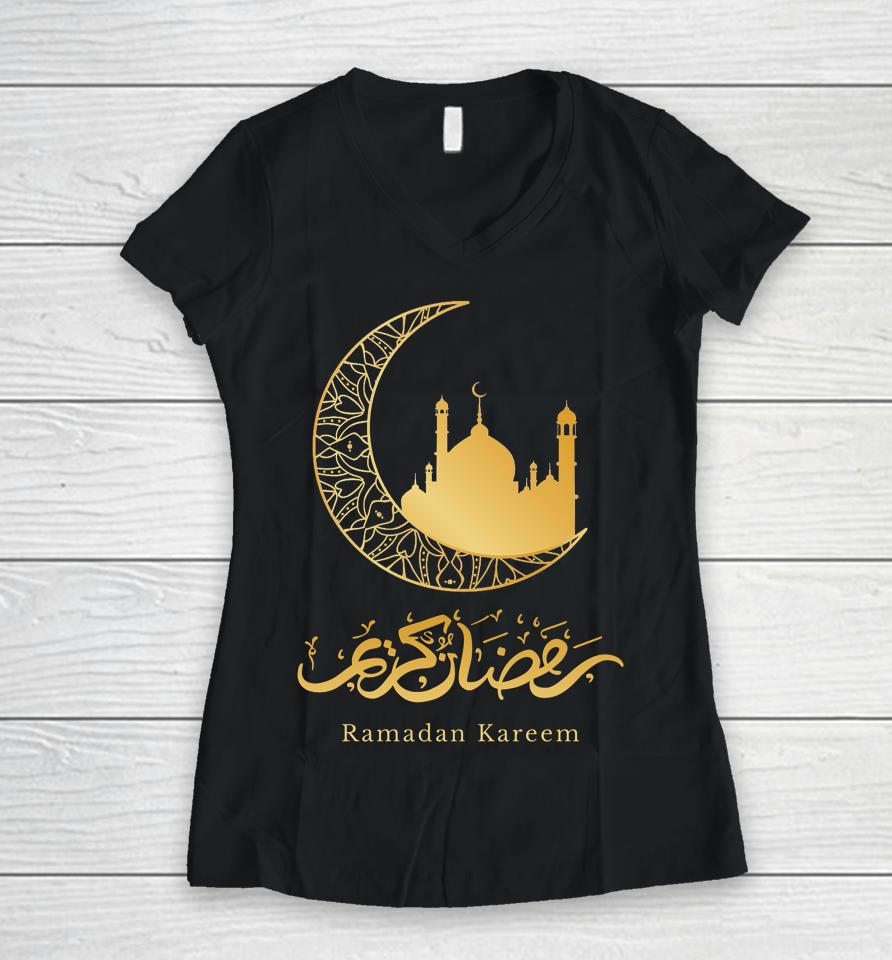 Arabic Ramadan Kareem Decoration Islamic Celebration Women V-Neck T-Shirt