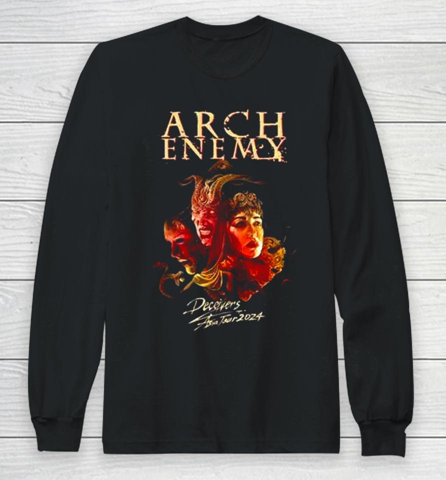 Arch Enemy Deceivers Aisa Tour 2024 Live In Singapore 17 May 2024 Scape The Ground Theatre Schedule Lists Two Sides Long Sleeve T-Shirt