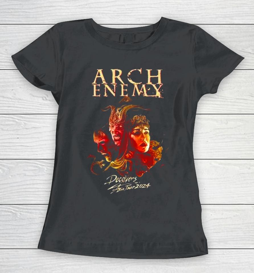 Arch Enemy Deceivers Aisa Tour 2024 Live In Singapore 17 May 2024 Scape The Ground Theatre Schedule Lists Two Sides Women T-Shirt