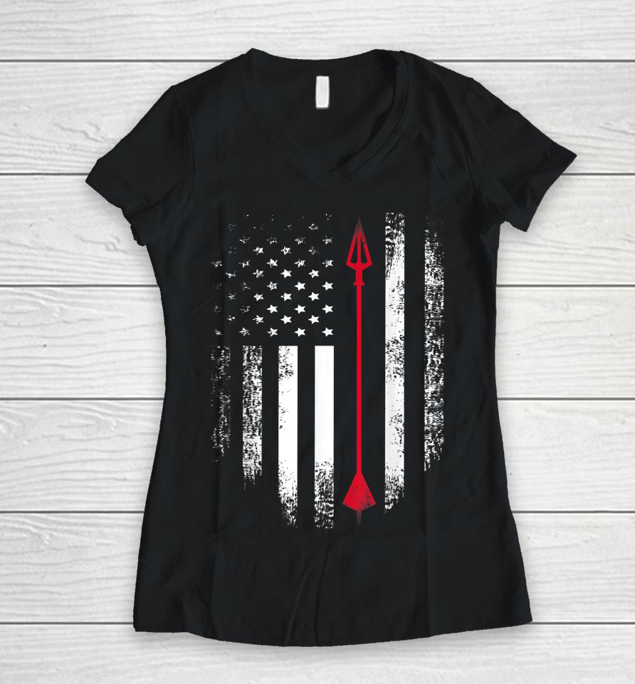 Archery Arrow American Flag Women V-Neck T-Shirt