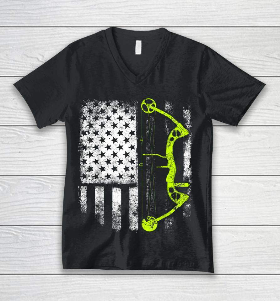 Archery Compound Bow Usa Flag Unisex V-Neck T-Shirt