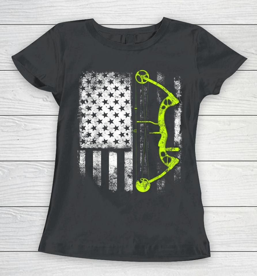 Archery Compound Bow Usa Flag Women T-Shirt