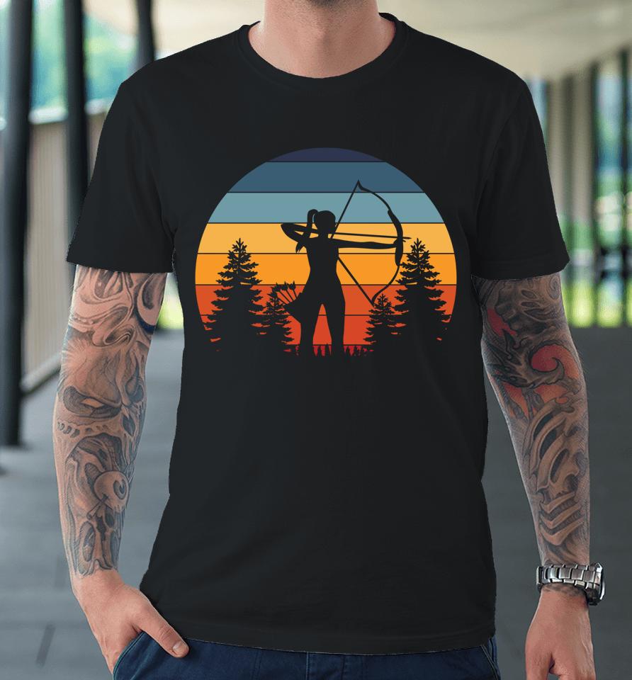 Archery Girl Archer Bow Vintage Retro Sunset Premium T-Shirt