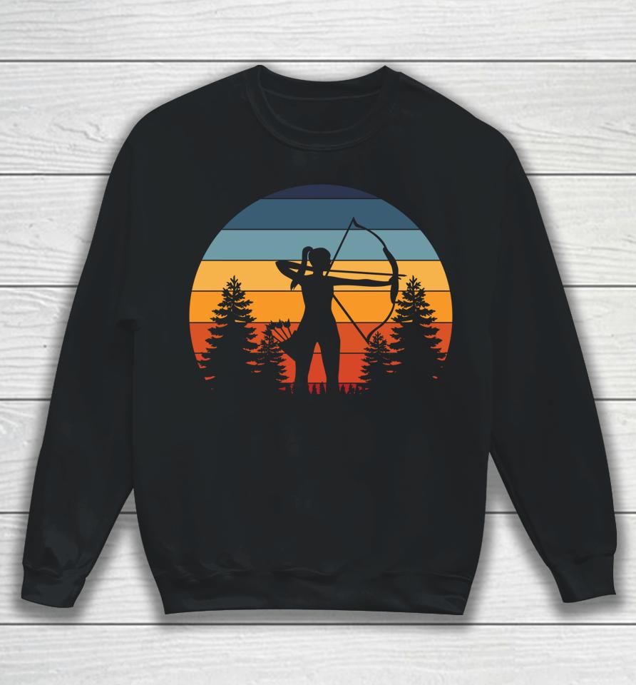 Archery Girl Archer Bow Vintage Retro Sunset Sweatshirt